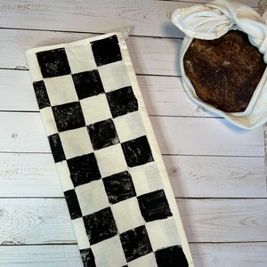 Hand Block Printed Tea Towel Black and White Checkered Print Tea Towel, retro vibe kitchen towel, gift for baker, hostess gift, home goods image 5