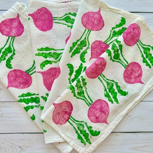 Hand Block Printed Cloth Napkins Set of 4 Beet Cloth Napkins, Beetroot, farmers market, Vegetables , printed napkins, Mother's Day image 1