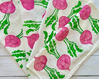 Serviettes en tissu imprimées à la main - Lot de 4 serviettes en tissu Betteraves, betterave rouge, marché de producteurs, légumes, serviettes imprimées, fête des mères