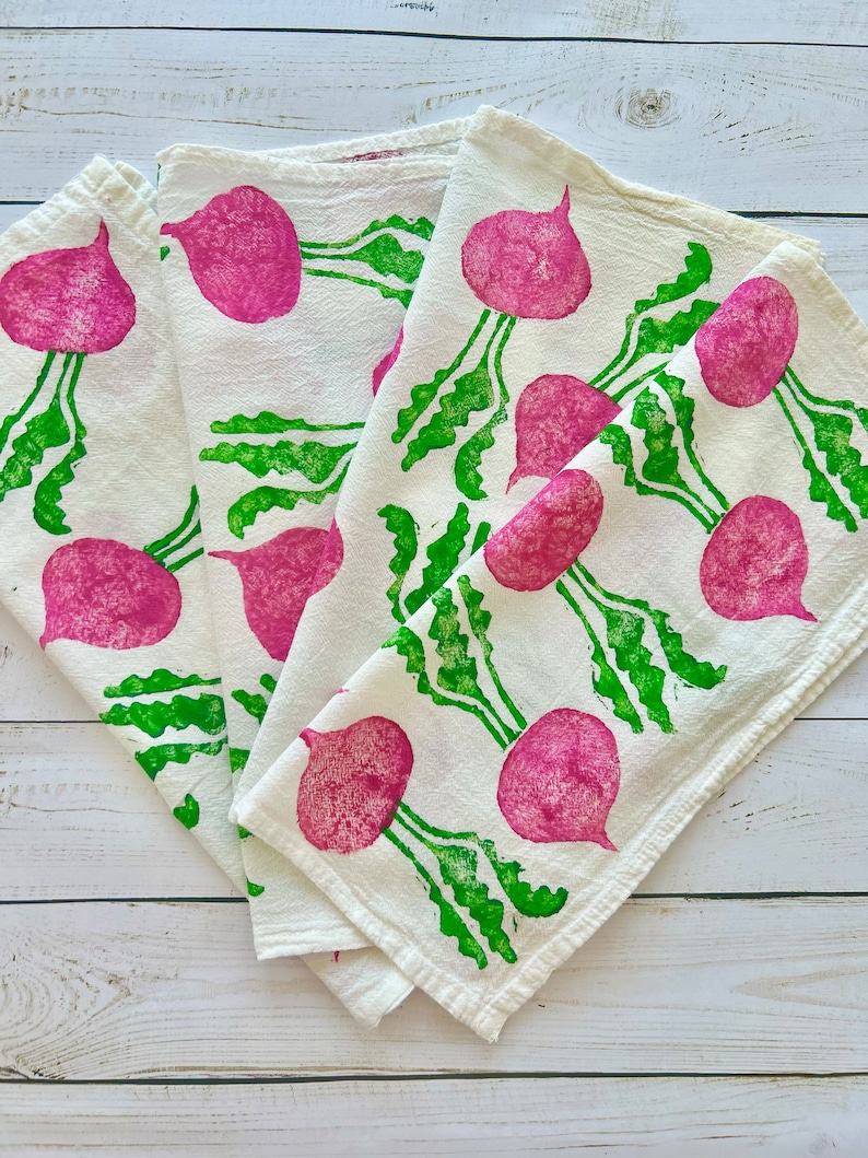 Hand Block Printed Cloth Napkins Set of 4 Beet Cloth Napkins, Beetroot, farmers market, Vegetables , printed napkins, Mother's Day image 1
