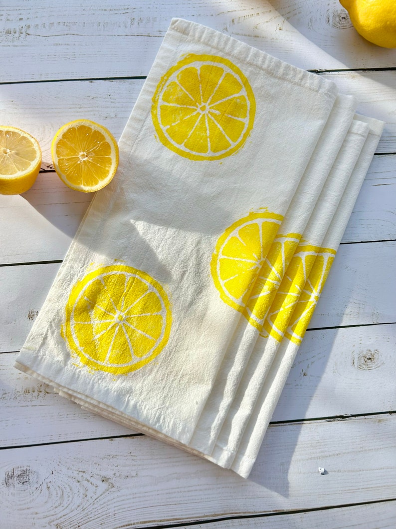 Lemon Hand Printed Tea Towel