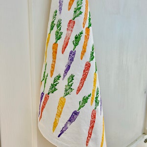 Hand Block Printed Tea Towel carrots print flour sack towel, easter tea towel, spring tea towel, spring kitchen decor, foodie fun image 5
