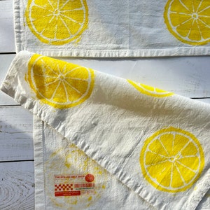 Hand Block Printed Cloth Napkins Set of 4 Lemon Print Napkins, Spring kitchen, Hostess gifts, Block printed towel, Gifts under 25,Easter image 6