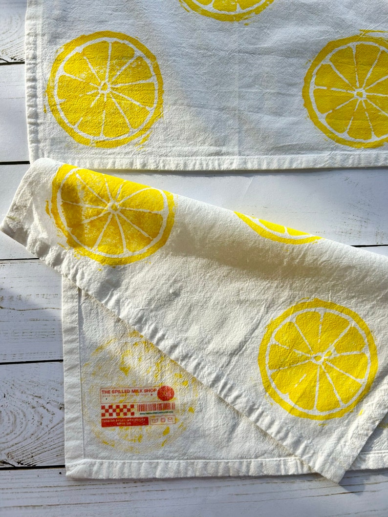 Hand Block Printed Cloth Napkins Set of 4 Lemon Print Napkins, Spring kitchen, Hostess gifts, Block printed towel, Gifts under 25,Easter image 6