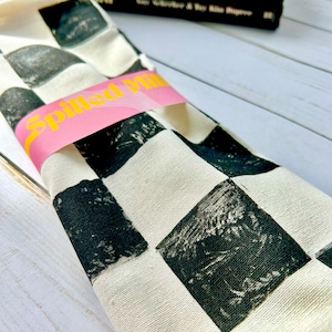 Hand Block Printed Tea Towel Black and White Checkered Print Tea Towel, retro vibe kitchen towel, gift for baker, hostess gift, home goods image 4