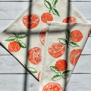 Hand Block Printed Orange Tea Towel-Fruit print tea towel, hostess gift, boho, tea towel with oranges, hand stamped tea towel, fruity linens image 5