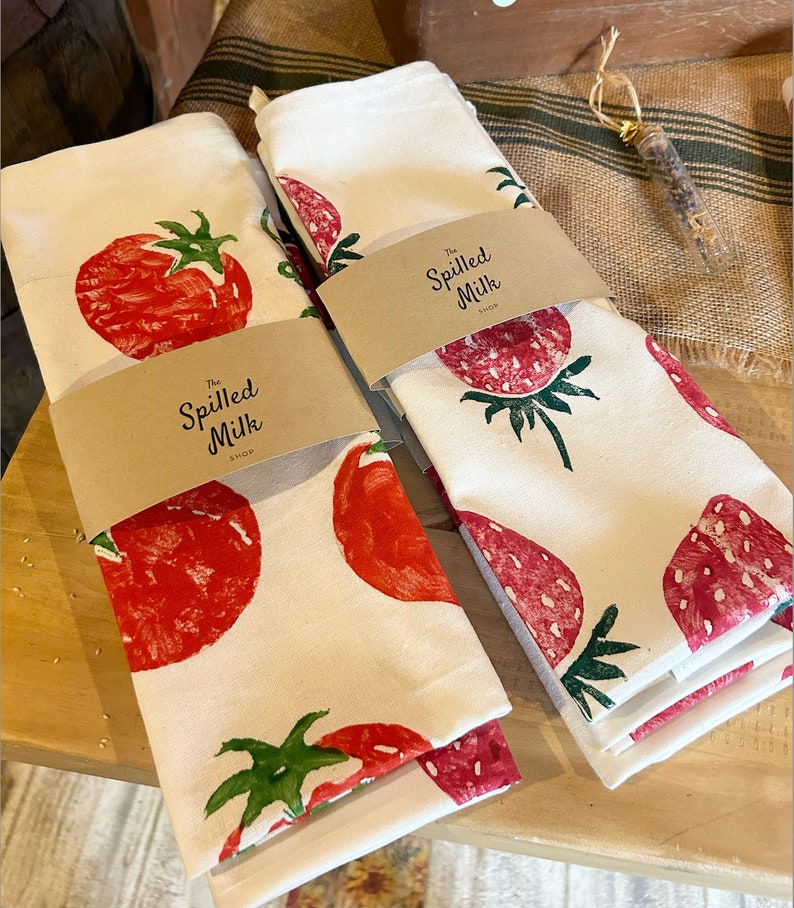 Hand Printed Tomato Tea Towel Organic Cotton, eco-friendly kitchen linens, gifts under 25, Italians, vine tomato tea towel, foodie fun image 4