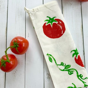 Hand Printed Tomato Tea Towel Organic Cotton, eco-friendly kitchen linens, gifts under 25, Italians, vine tomato tea towel, foodie fun image 5