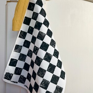 Hand Block Printed Tea Towel Black and White Checkered Print Tea Towel, retro vibe kitchen towel, gift for baker, hostess gift, home goods image 7