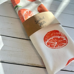 Hand Block Printed Orange Tea Towel-Fruit print tea towel, hostess gift, boho, tea towel with oranges, hand stamped tea towel, fruity linens image 8