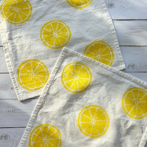 Hand Block Printed Cloth Napkins Set of 4 Lemon Print Napkins, Spring kitchen, Hostess gifts, Block printed towel, Gifts under 25,Easter image 4