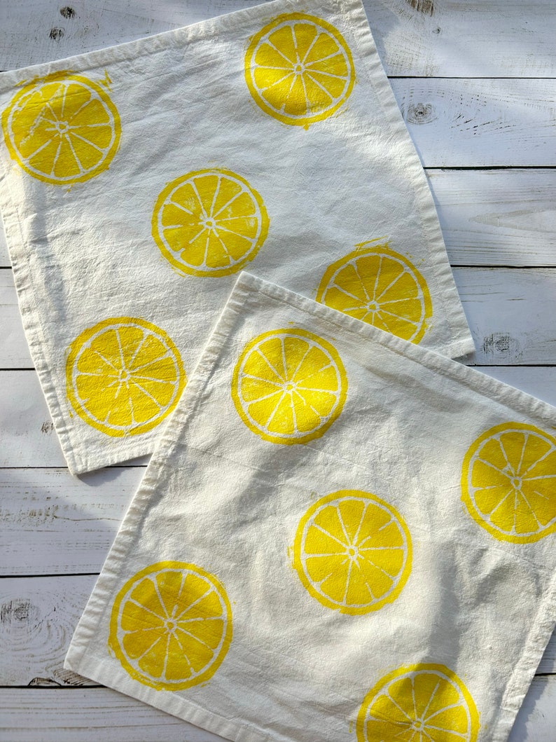 Hand Block Printed Cloth Napkins Set of 4 Lemon Print Napkins, Spring kitchen, Hostess gifts, Block printed towel, Gifts under 25,Easter image 4