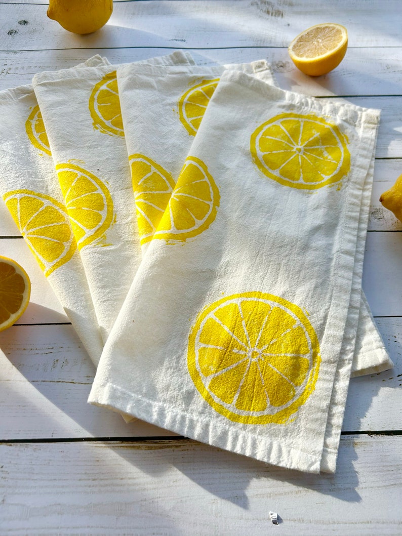 Hand Block Printed Cloth Napkins Set of 4 Lemon Print Napkins, Spring kitchen, Hostess gifts, Block printed towel, Gifts under 25,Easter image 10