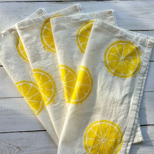 Hand Block Printed Cloth Napkins Set of 4 Lemon Print Napkins, Spring kitchen, Hostess gifts, Block printed towel, Gifts under 25,Easter image 8