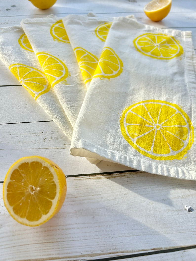 Hand Block Printed Cloth Napkins Set of 4 Lemon Print Napkins, Spring kitchen, Hostess gifts, Block printed towel, Gifts under 25,Easter image 9