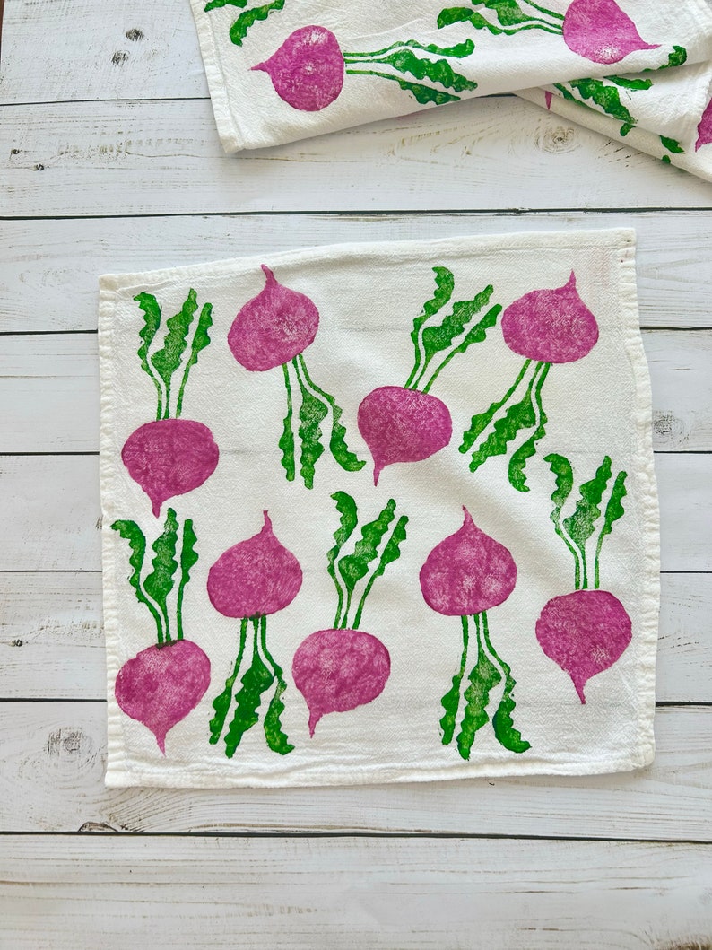 Hand Block Printed Cloth Napkins Set of 4 Beet Cloth Napkins, Beetroot, farmers market, Vegetables , printed napkins, Mother's Day image 4