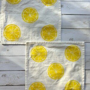 Hand Block Printed Cloth Napkins Set of 4 Lemon Print Napkins, Spring kitchen, Hostess gifts, Block printed towel, Gifts under 25,Easter image 2