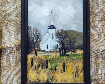 Dipinto ad olio originale Paesaggio autunnale Decorazione vintage Cottagecore arte murale Pezzo unico