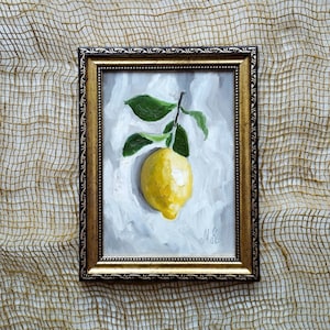 Zitrone Original Ölgemälde 18x13 Zoll Kleines Obst Stillleben