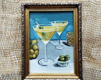 Dirty Martini Original oil painting 5×7 inches Hand-painted Cocktail bar art