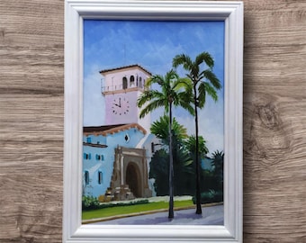 Santa Barbara Original Ölgemälde 30 x 20 cm Ölgemälde Kalifornische Landschaft Handgemalt Palme