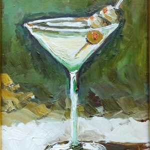 Dirty Martini Original Ölgemälde, handgemalte Cocktail Art Bar Warenkorb Wanddekor Bild 11