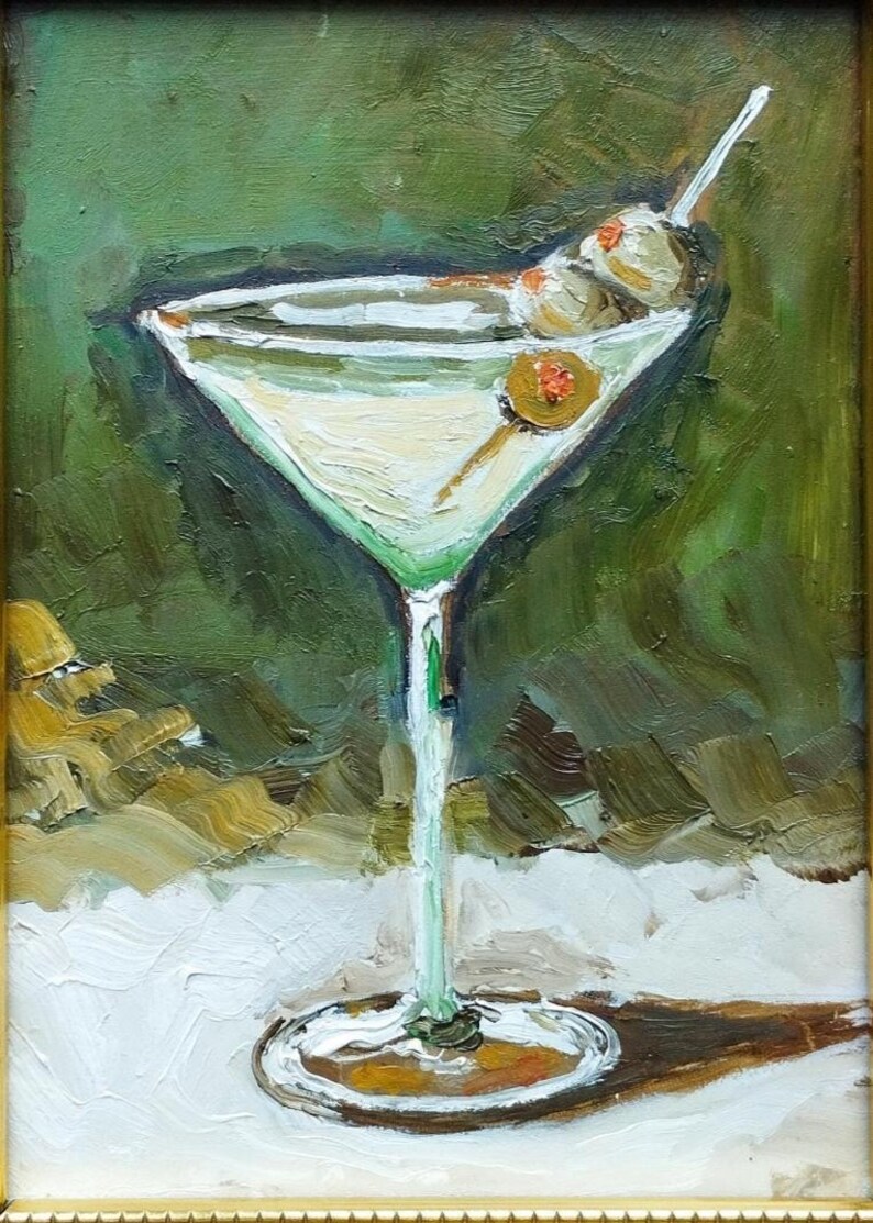 Dirty Martini Original Ölgemälde, handgemalte Cocktail Art Bar Warenkorb Wanddekor Bild 11