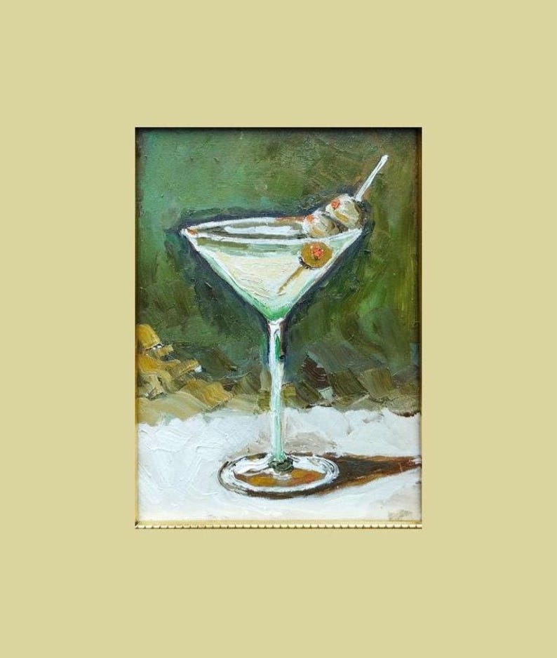 Dirty Martini Original Ölgemälde, handgemalte Cocktail Art Bar Warenkorb Wanddekor Bild 9