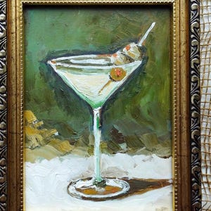 Dirty Martini Original Ölgemälde, handgemalte Cocktail Art Bar Warenkorb Wanddekor Bild 4