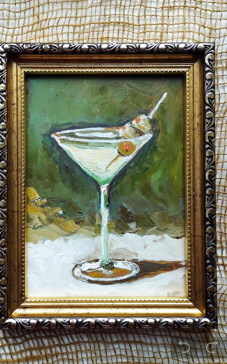Dirty Martini Original Ölgemälde, handgemalte Cocktail Art Bar Warenkorb Wanddekor Bild 4