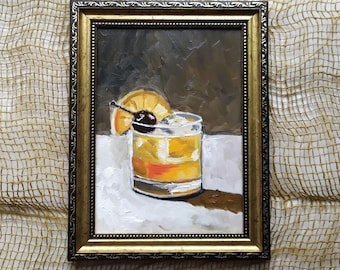 Old Fashioned Cocktail Original Ölgemälde Kundenspezifische Bar Warenkorb Wandkunst