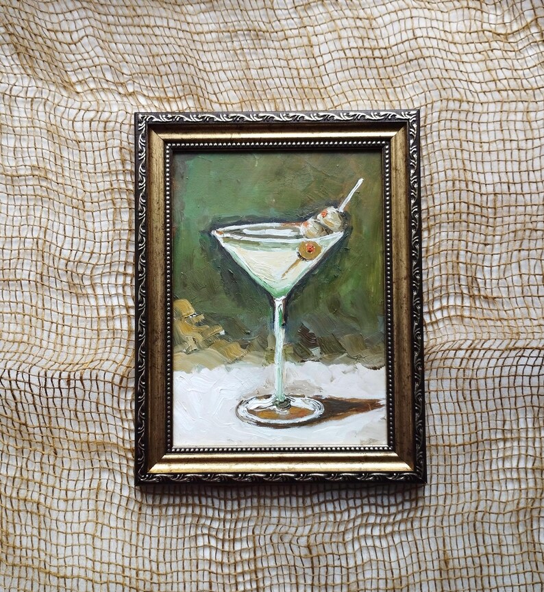 Dirty Martini Original Ölgemälde, handgemalte Cocktail Art Bar Warenkorb Wanddekor Bild 10
