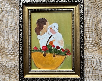 Mother and baby Original oil painting Framed Hand painted art Custom artwork