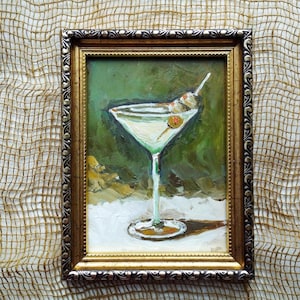 Dirty Martini Original Ölgemälde, handgemalte Cocktail Art Bar Warenkorb Wanddekor Bild 5