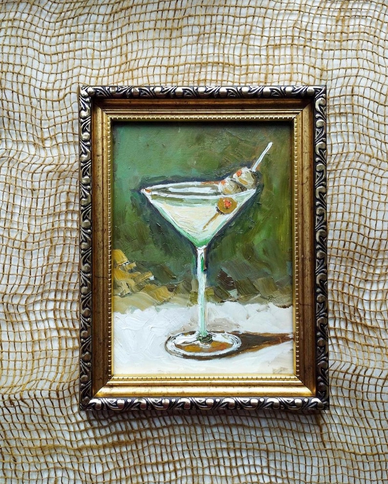 Dirty Martini Original Ölgemälde, handgemalte Cocktail Art Bar Warenkorb Wanddekor Bild 5
