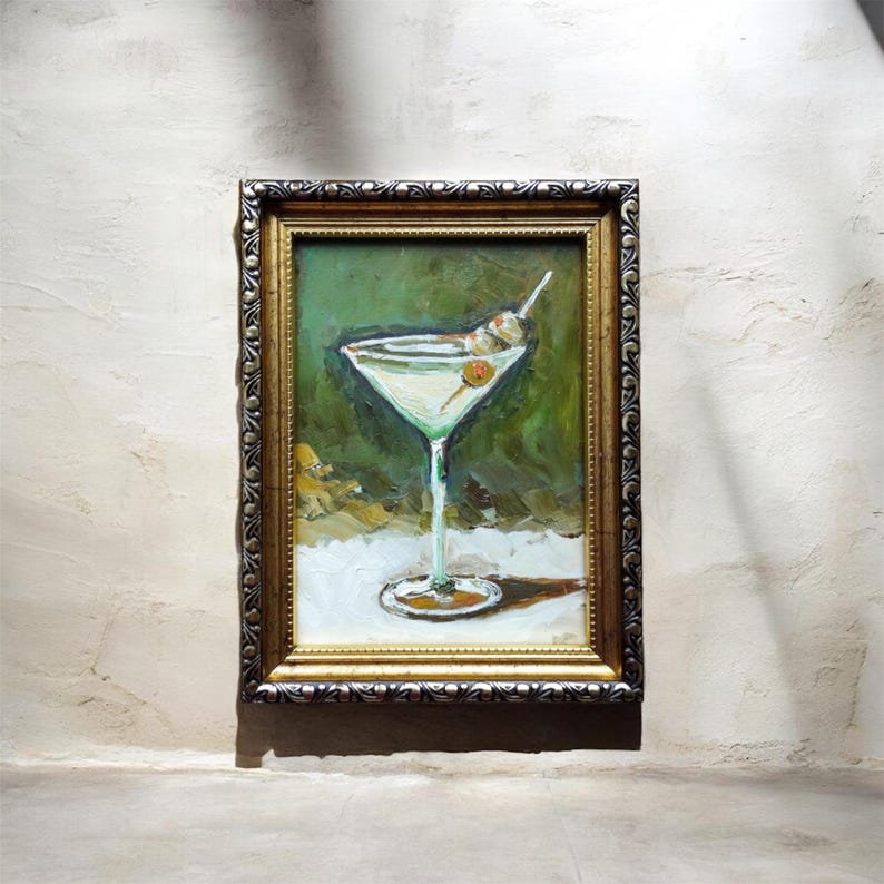 Dirty Martini Original Ölgemälde, handgemalte Cocktail Art Bar Warenkorb Wanddekor Bild 3