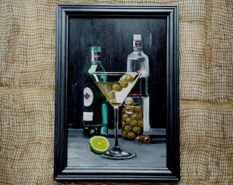 Dirty Martini Original Oil Painting Custom Bar Cart wall decor