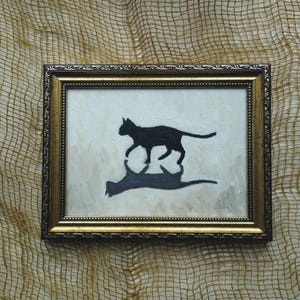 黒猫 オリジナル油絵 7×5インチ 額入りアート作品 猫好きの方に最適 手描きの黒猫 猫の肖像画