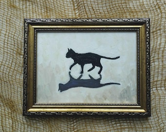 Black Cat Original Oil Painting 5x7 Framed kitten Artwork