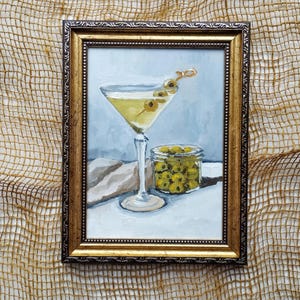 マティーニオリジナル油絵カクテルアートバーカート装飾オリーブの絵画ダーティーマティーニ静物手描きカクテルシーン
