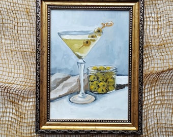 Martini Oil Painting: Original Cocktail Art, Bar Cart Decor