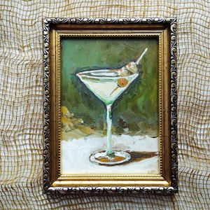 Dirty Martini Original oil painting Cocktail Art Bar Cart Decor Olives painting Dirty Martini  Hand-painted Cocktail Scene