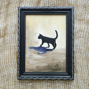 Chat noir Peinture à l'huile originale 7 × 5 pouces Oeuvre d'art encadrée Parfait pour les amoureux des chats Chat noir peint à la main Portrait de chat