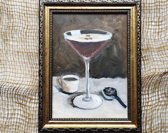 Espresso Martini Ölgemälde Original Cocktail Art, Kaffee Stillleben