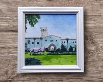 Santa Barbara Courthouse Ölgemälde: Kalifornische Landschaft mit Rahmen, 20 x 20 cm