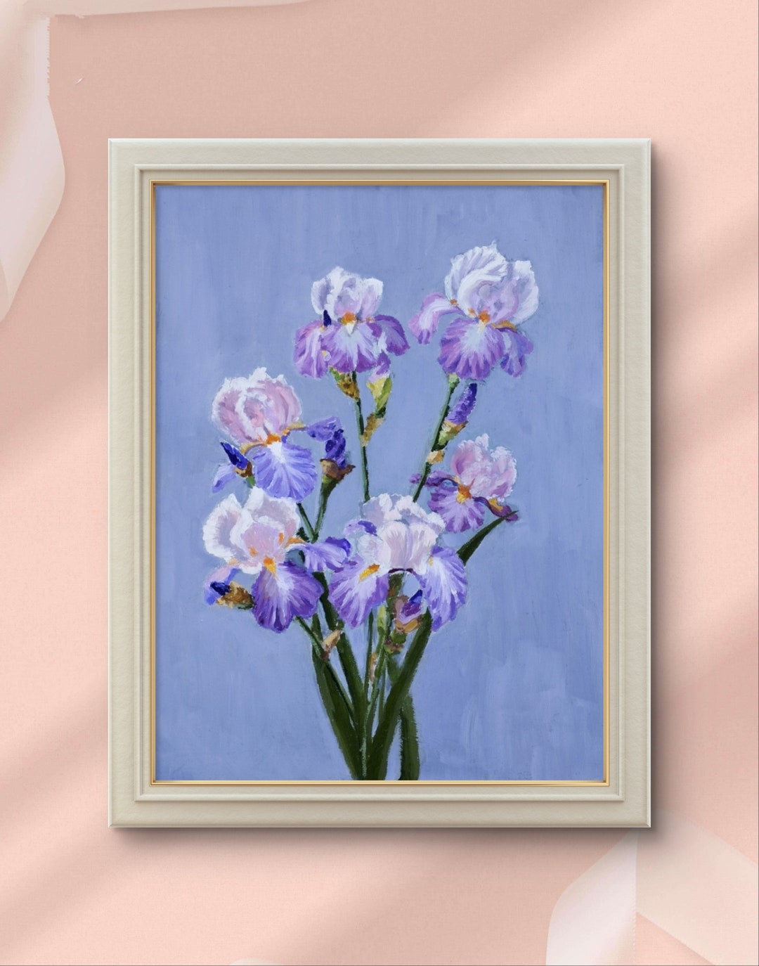 Bouquet of Irises Original Oil Painting on Stretched Canvas Floral Home ...
