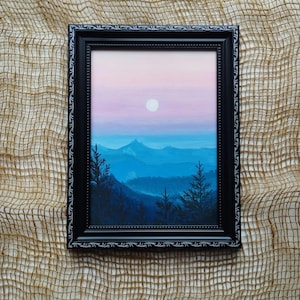 Blue Ridge Original oil painting 5 x 7 inches Sunrise painting  Smoky mountains Foggy landscape Blue Ridge gift Panoramic art