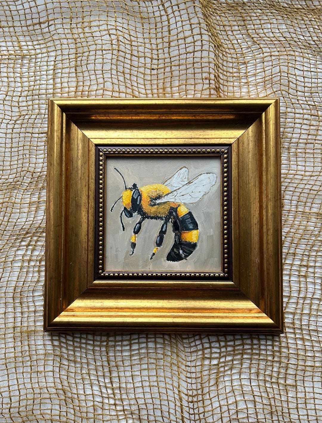 Bee Original Oil Painting Mini Framed Artwork (4x4 In) - Etsy