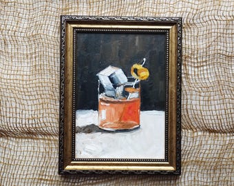 Cocktail Original Ölgemälde 18x13 cm Cocktailkunst
