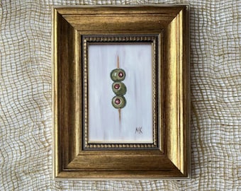 Olive  Original Oil Painting Tiny Kitchen Still Life Artwork 6x4 in
